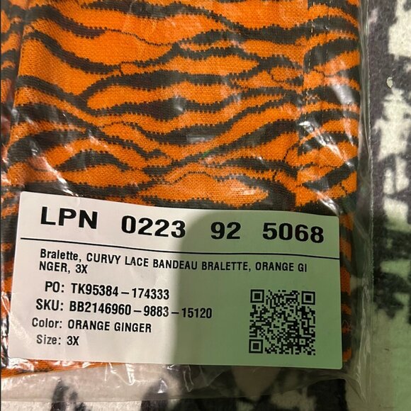 All Over Me Lace Bandeau Bralette in Tiger Stripes Orange- 2X, 3X - Picture 6 of 6